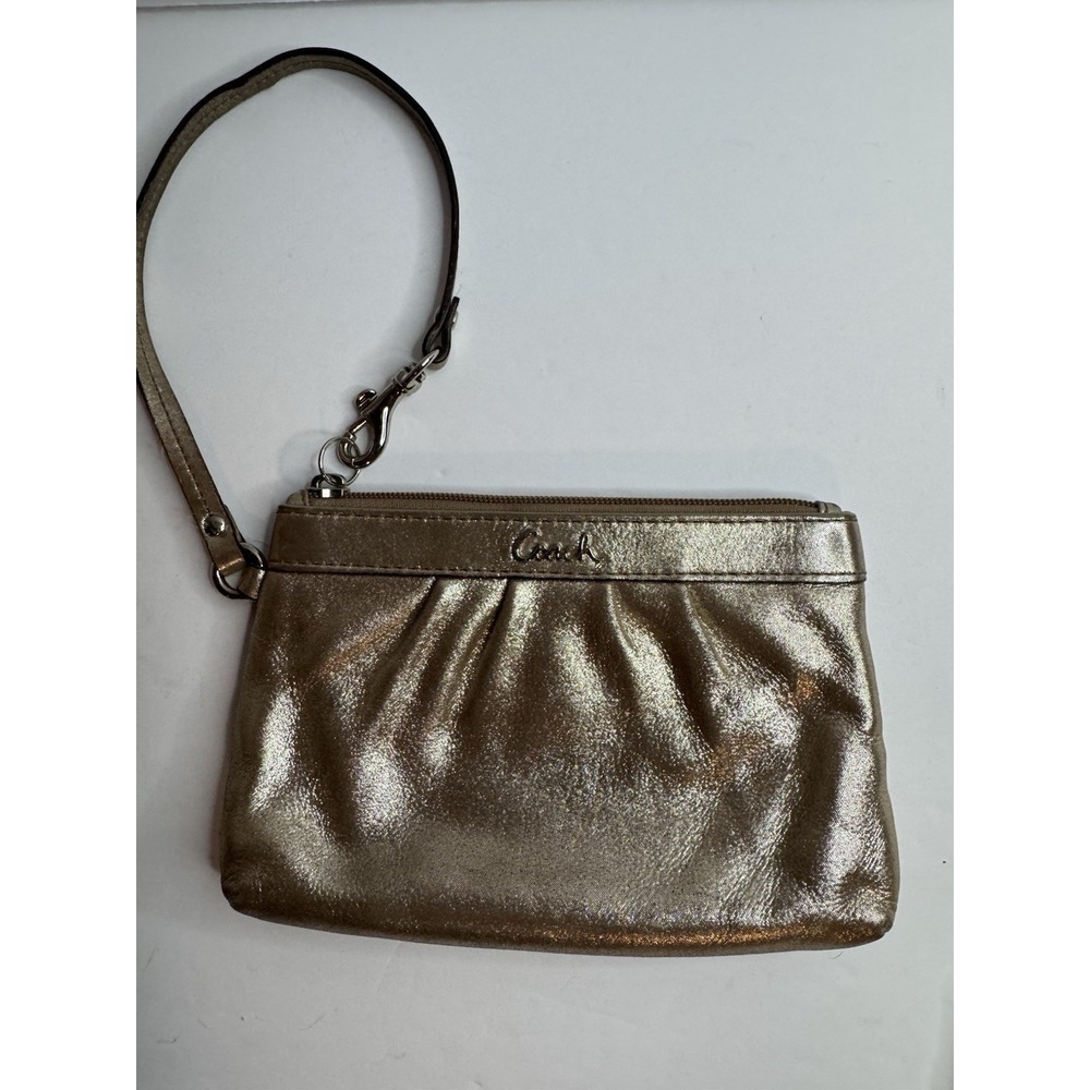 Coach Wristlet Metallic Gold Pleated Leather 43431 Wristlet Clutch - Picture 11 of 12